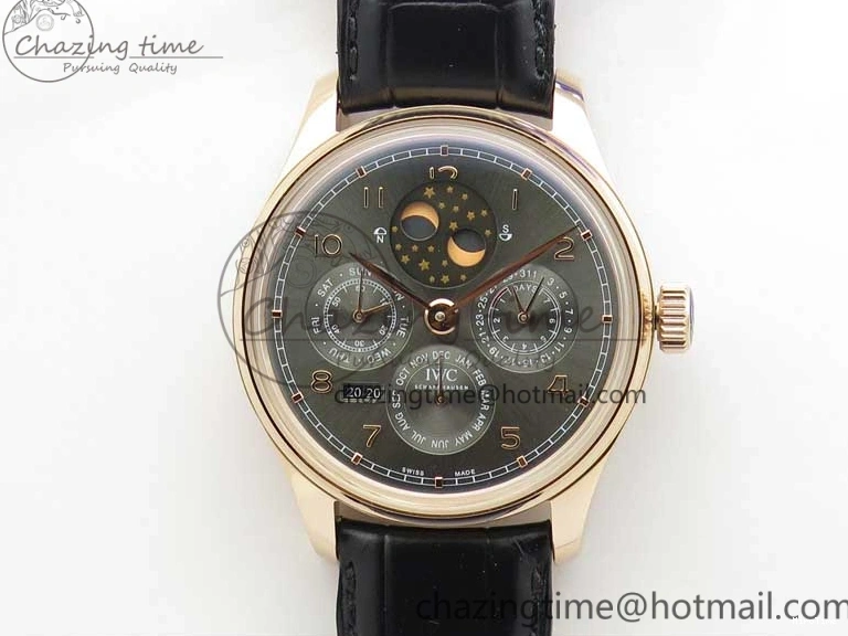 MIROTIME 0307 Elegant Portugieser Perpetual Calendar IW503302 RG V9F 1:1 Best Edition Gray Dial on Black Leather Strap A 7096